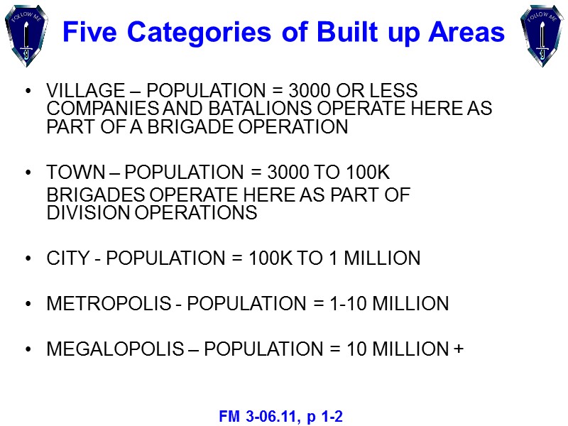 Five Categories of Built up Areas VILLAGE – POPULATION = 3000 OR LESS 